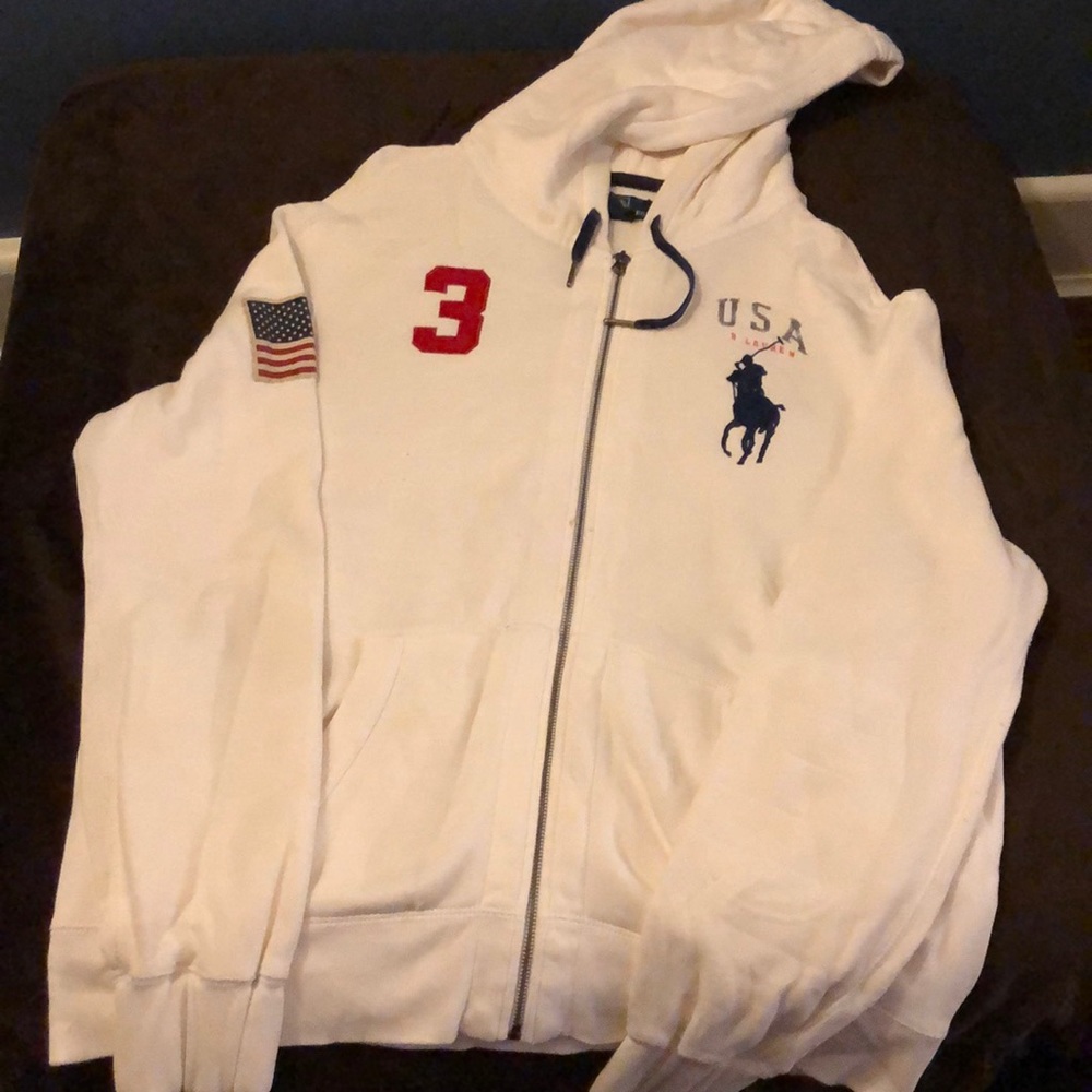 Polo white zip up hoodie XL